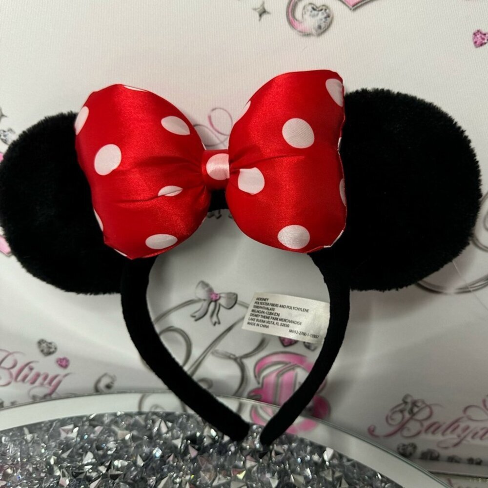 Disney ears park merch Minnie Mouse classic black with bow red polka dot white